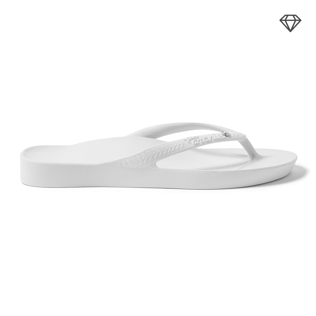 Crystal Flip-Flops with Arch Support - White