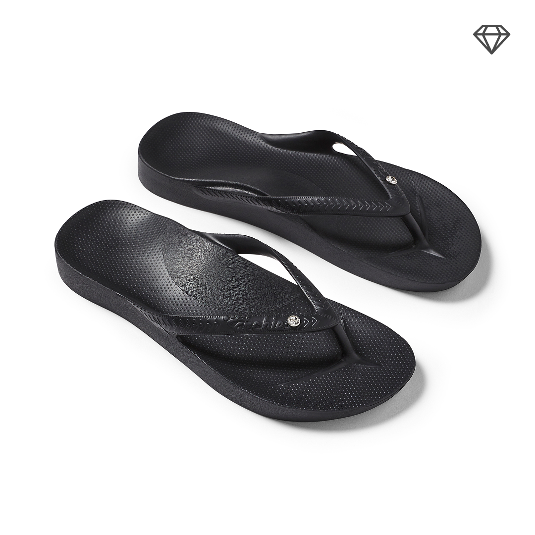 Crystal Flip-Flops with Arch Support - Black